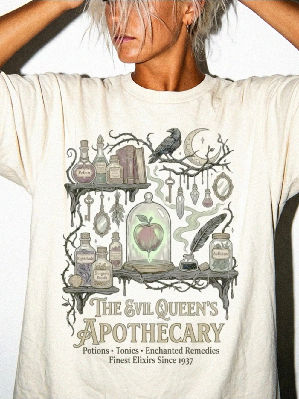 The Evil Queen's Apothecary Shirt, Fantasy potion Graphic Tee - Off White